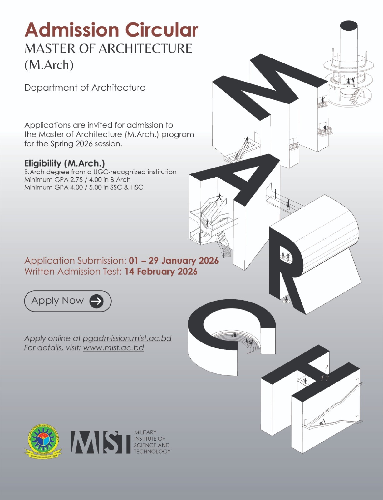 ADMISSION CIRCULAR β SPRING 2026 (MIST): MASTER OF ARCHITECTURE